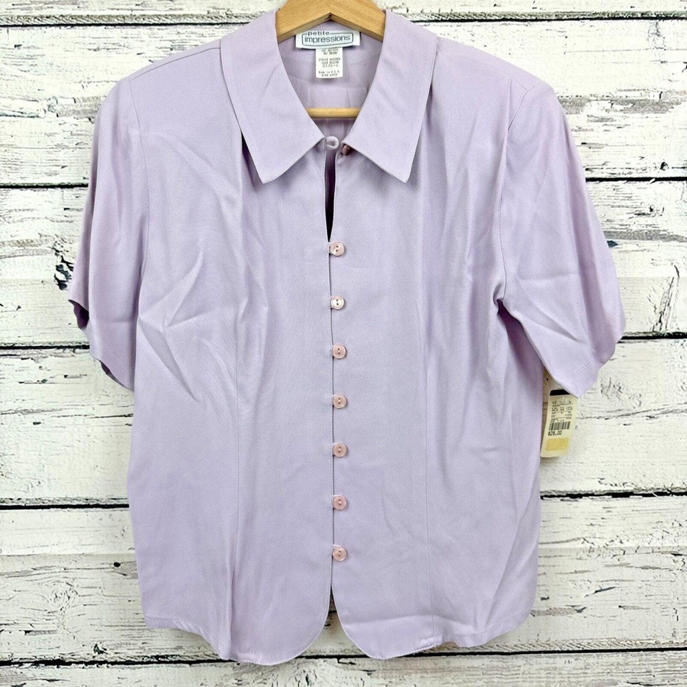 Petite Impressions Women's Purple Button Up Blouse [Size 6] Made in‎ USA